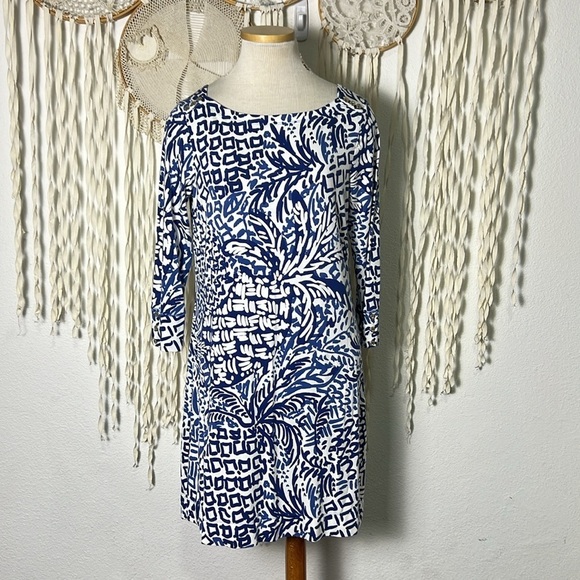 Lilly Pulitzer Sophie Dress in Indigo Homeslice Print size Large Navy White UP50 - Picture 2 of 11
